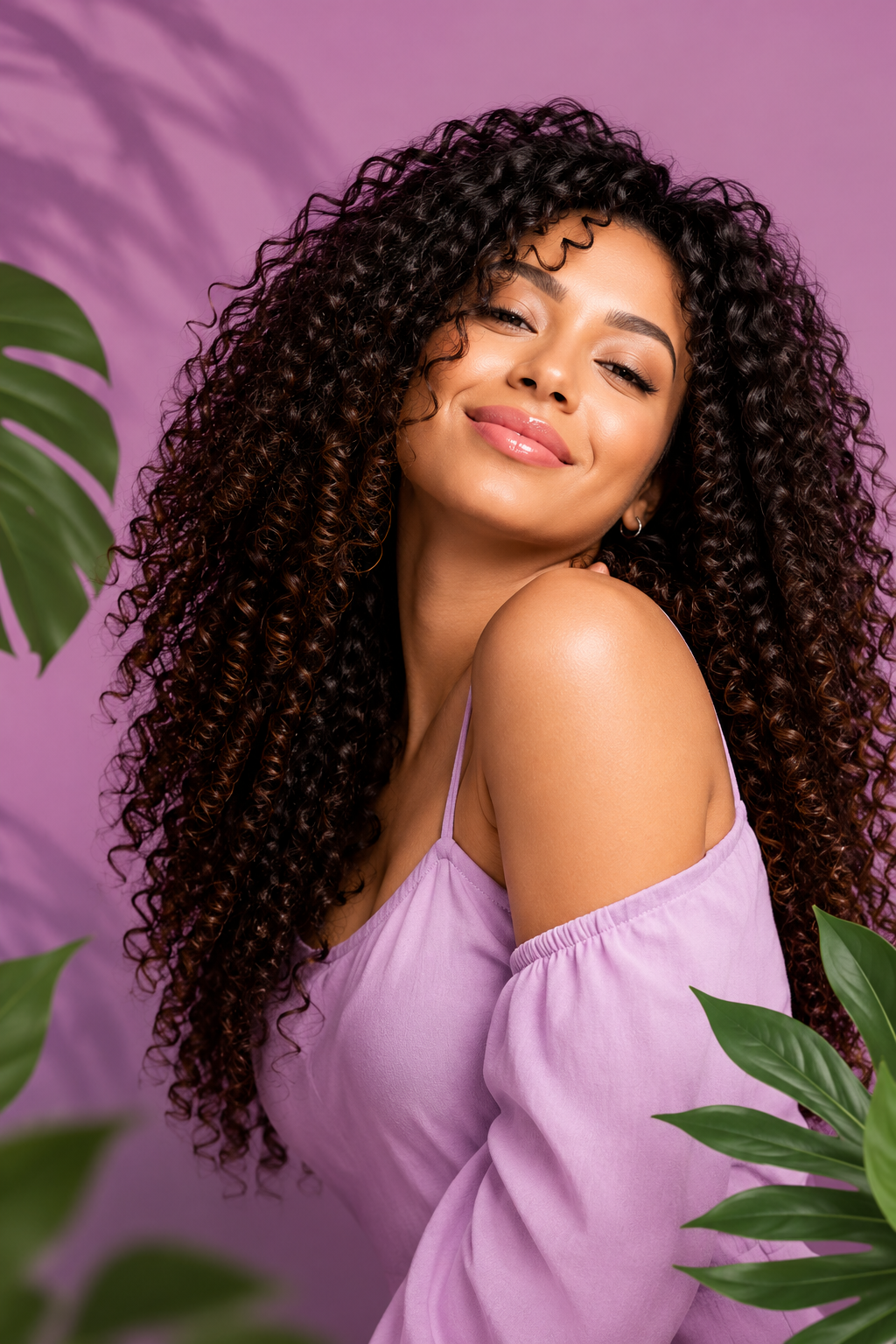 Mujer con rizos naturales y abundantes